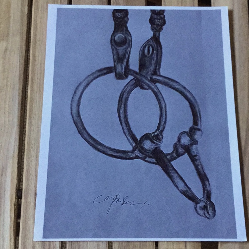 Artwork print paper black white cowgirl wester headstall bit western cowboy - Picture 2 of 5